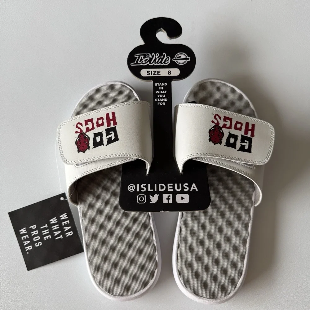 Arkansas Razorbacks Go Hogs iSlide‎ Slide Sandals Mens Size 8 NWT MSRP $44.99
